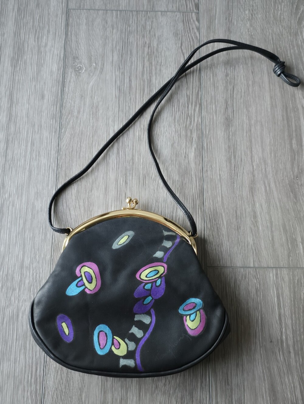 Fancy Nancy Vintage 80s Hand Painted Leather Crossbody Frame Bag Wearable Art